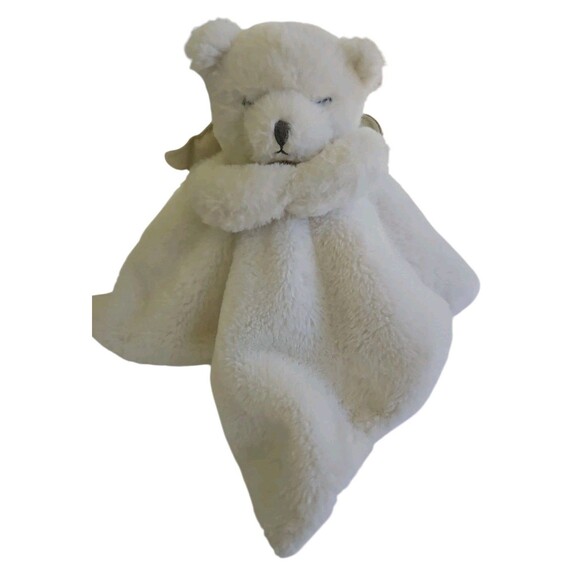 Mud Pie Lovey Security Blanket Baby Bear Angel Prayer Soft White Plush Fur 13" - Picture 1 of 6